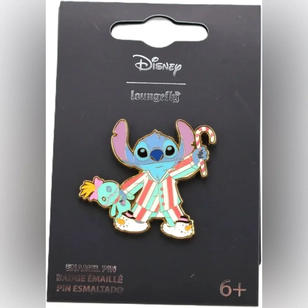 Loungefly Disney Stitch & Scrump Holiday Pajamas Enamel Pin - Picture 1 of 3